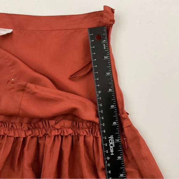 Anthro Snak Skirt Sz 0 Orange Midi Crinkle 100% Silk Tiered Boho - Picture 4 of 7